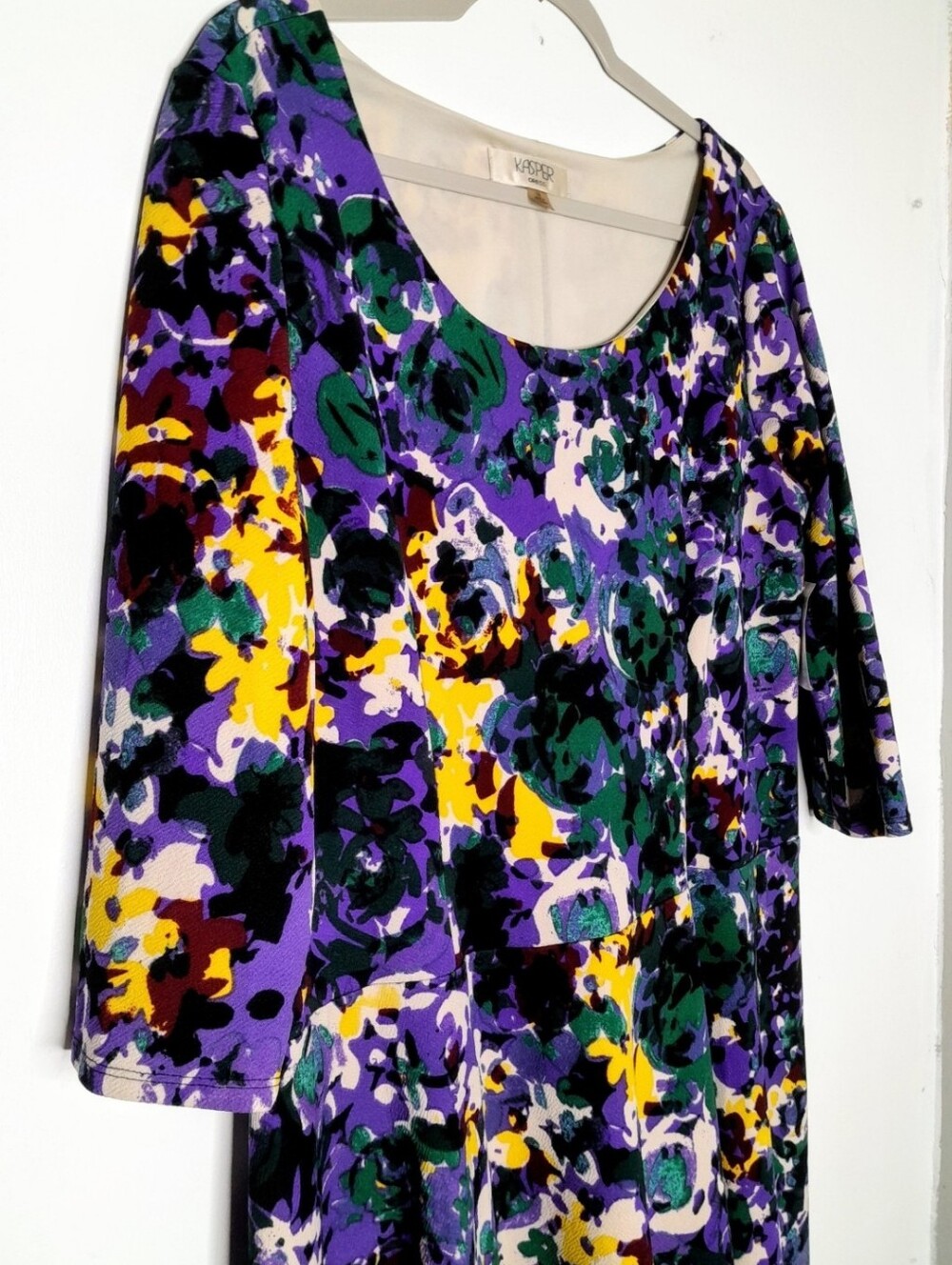 Kasper 14 A-line stretch dress Multi color Purple Long Sleeve Double Lined